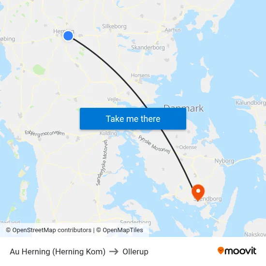 Au Herning (Herning Kom) to Ollerup map