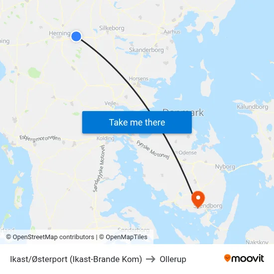 Ikast/Østerport (Ikast-Brande Kom) to Ollerup map