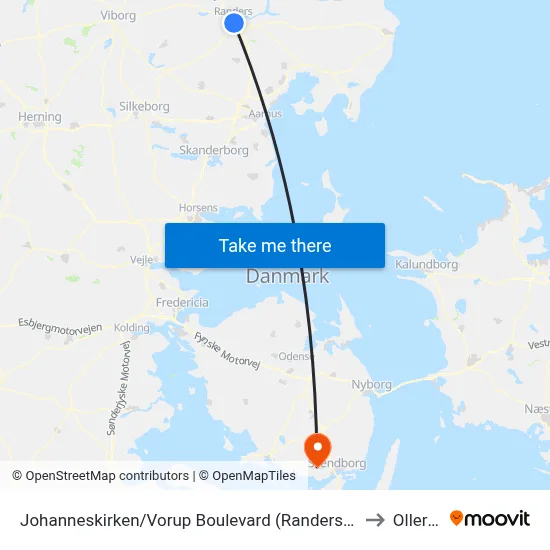 Johanneskirken/Vorup Boulevard (Randers Kom) to Ollerup map