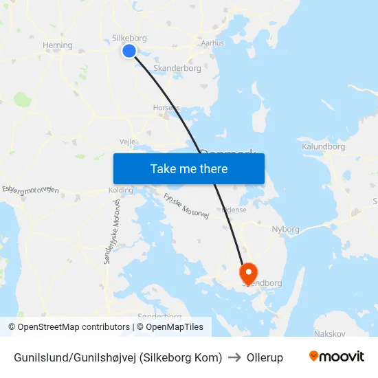 Gunilslund/Gunilshøjvej (Silkeborg Kom) to Ollerup map