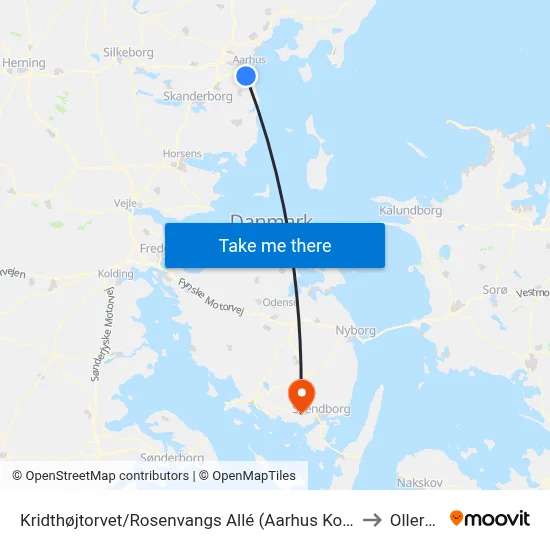 Kridthøjtorvet/Rosenvangs Allé (Aarhus Kom) to Ollerup map