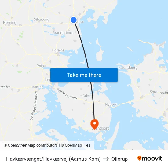 Havkærvænget/Havkærvej (Aarhus Kom) to Ollerup map
