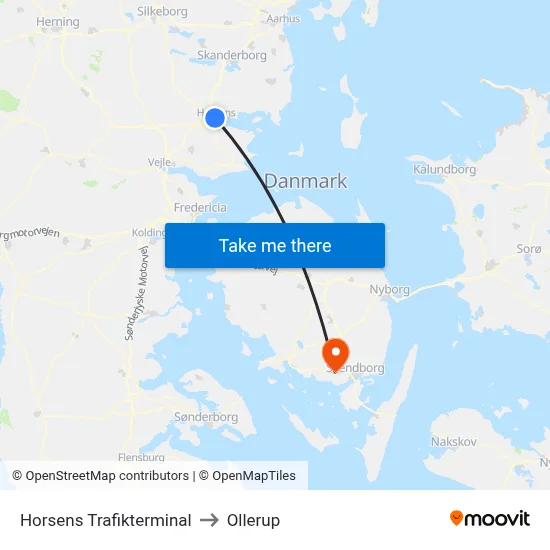 Horsens Trafikterminal to Ollerup map
