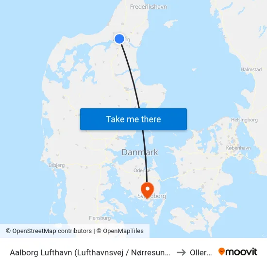 Aalborg Lufthavn (Lufthavnsvej / Nørresundby) to Ollerup map