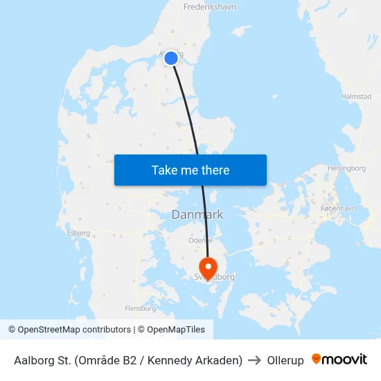 Aalborg St. (Område B2 / Kennedy Arkaden) to Ollerup map