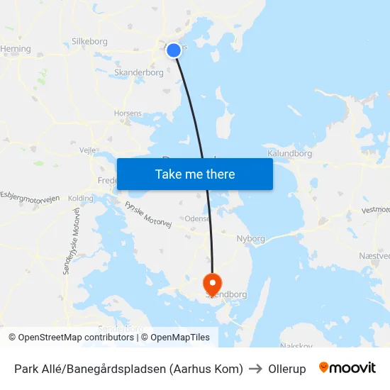 Park Allé/Banegårdspladsen (Aarhus Kom) to Ollerup map