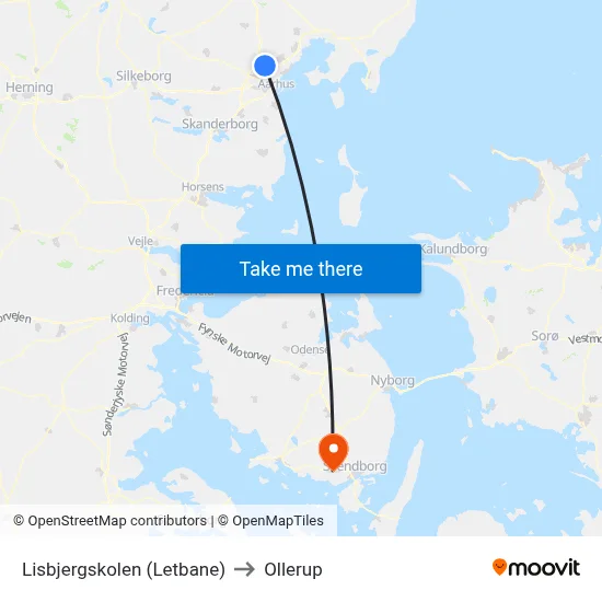 Lisbjergskolen (Letbane) to Ollerup map