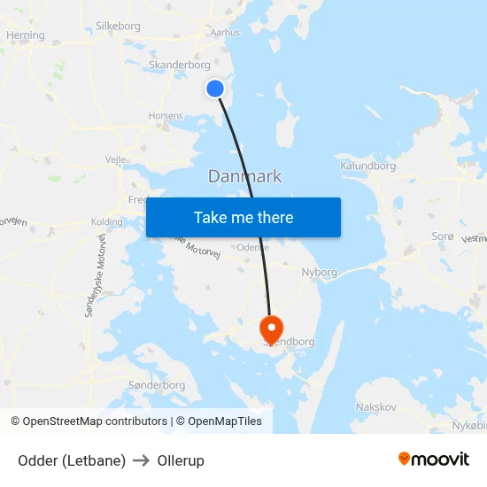 Odder (Letbane) to Ollerup map