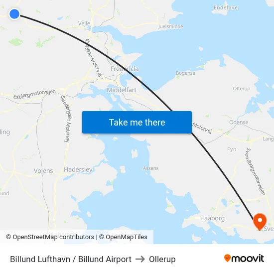 Billund Lufthavn / Billund Airport to Ollerup map