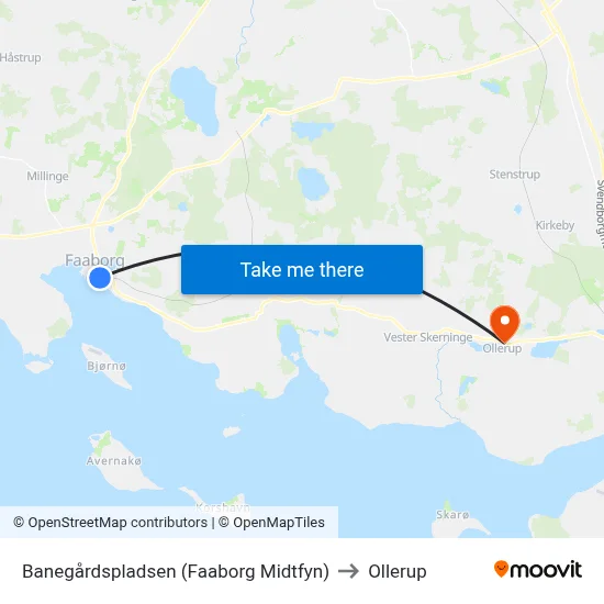 Banegårdspladsen (Faaborg Midtfyn) to Ollerup map