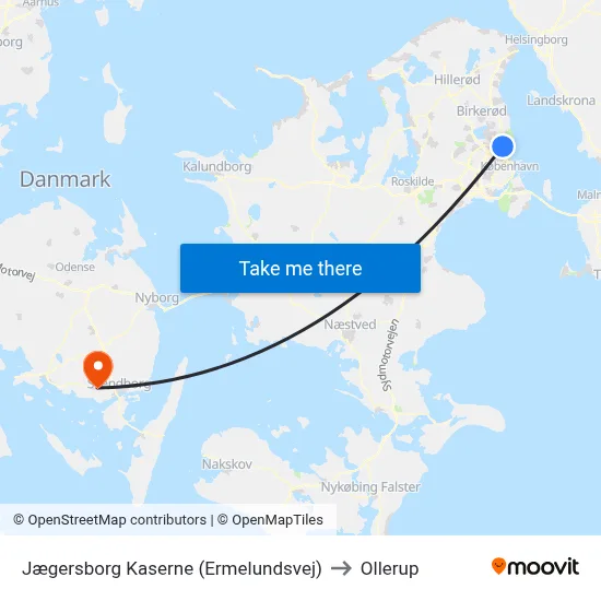 Jægersborg Kaserne (Ermelundsvej) to Ollerup map