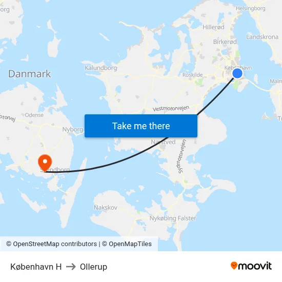 København H to Ollerup map