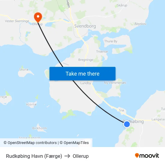Rudkøbing Havn (Færge) to Ollerup map