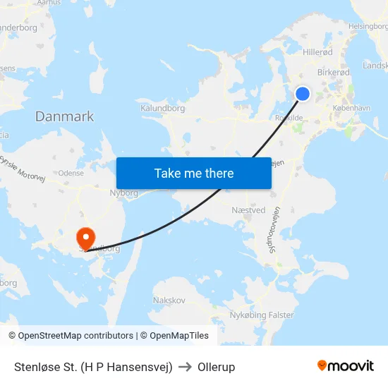 Stenløse St. (H P Hansensvej) to Ollerup map
