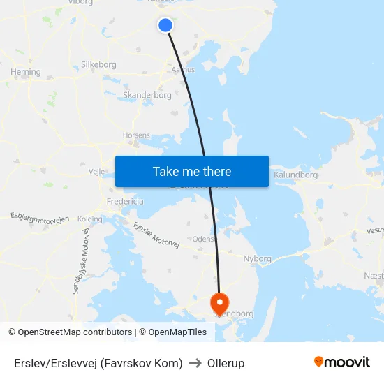 Erslev/Erslevvej (Favrskov Kom) to Ollerup map
