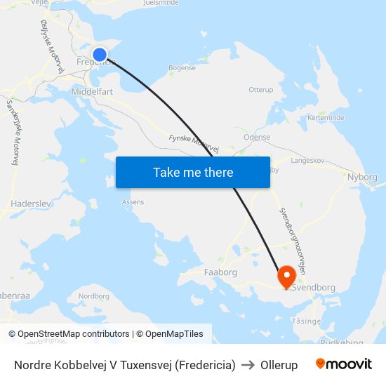 Nordre Kobbelvej V Tuxensvej (Fredericia) to Ollerup map