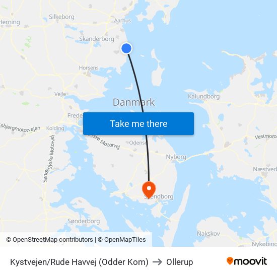 Kystvejen/Rude Havvej (Odder Kom) to Ollerup map