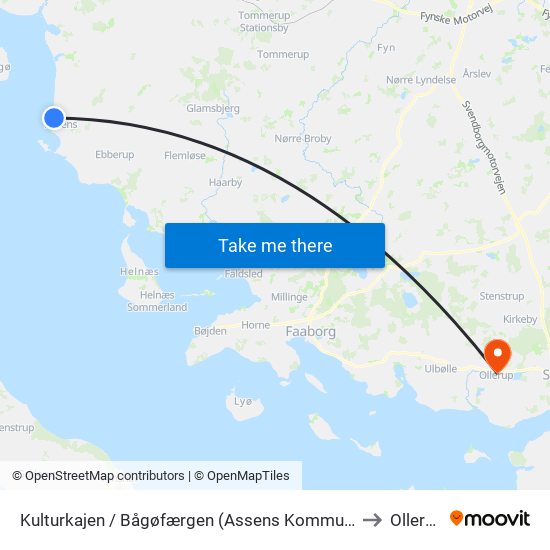 Kulturkajen / Bågøfærgen (Assens Kommune) to Ollerup map