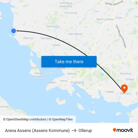 Arena Assens (Assens Kommune) to Ollerup map