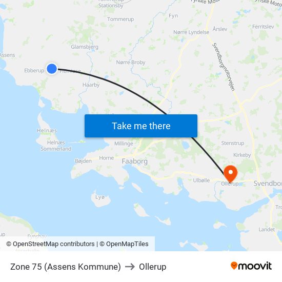 Zone 75 (Assens Kommune) to Ollerup map