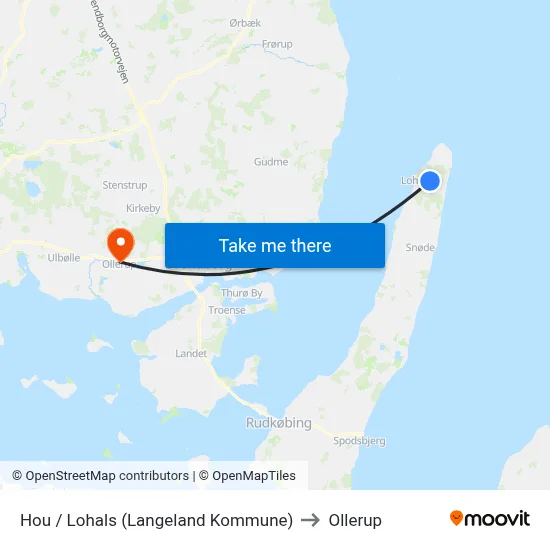 Hou / Lohals (Langeland Kommune) to Ollerup map