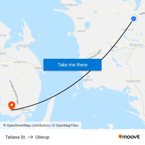 Tølløse St. to Ollerup map
