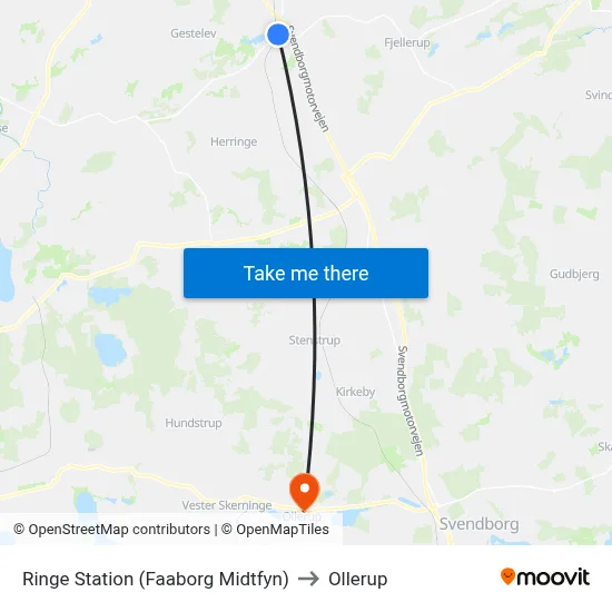Ringe Station (Faaborg Midtfyn) to Ollerup map