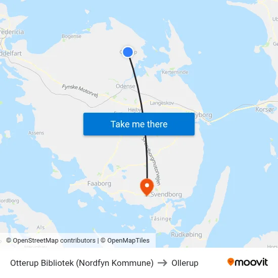 Otterup Bibliotek (Nordfyn Kommune) to Ollerup map
