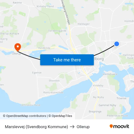 Marslevvej (Svendborg Kommune) to Ollerup map