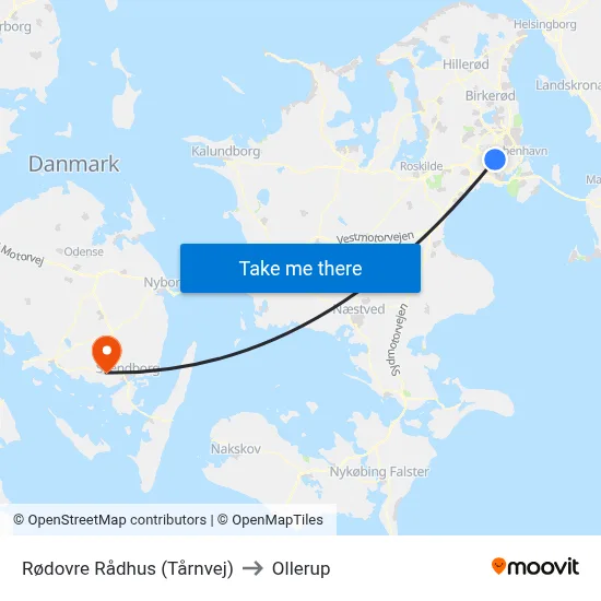 Rødovre Rådhus (Tårnvej) to Ollerup map