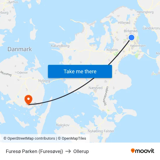Furesø Parken (Furesøvej) to Ollerup map