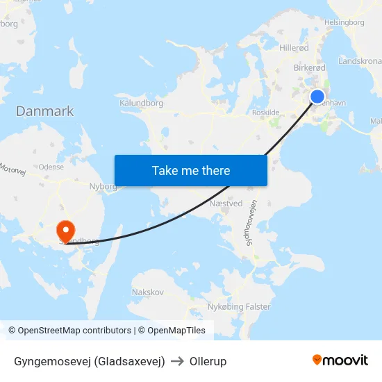 Gyngemosevej (Gladsaxevej) to Ollerup map