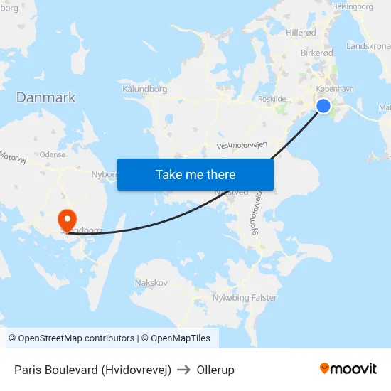 Paris Boulevard (Hvidovrevej) to Ollerup map