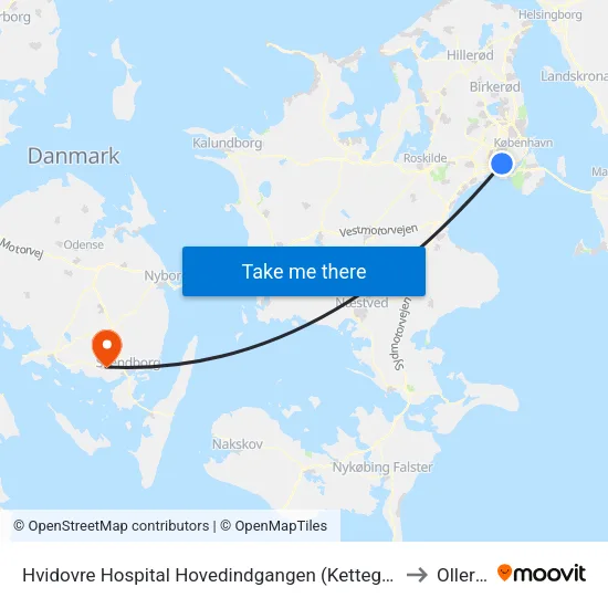 Hvidovre Hospital Hovedindgangen (Kettegård Allé) to Ollerup map