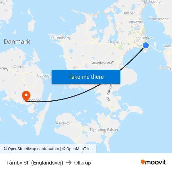 Tårnby St. (Englandsvej) to Ollerup map