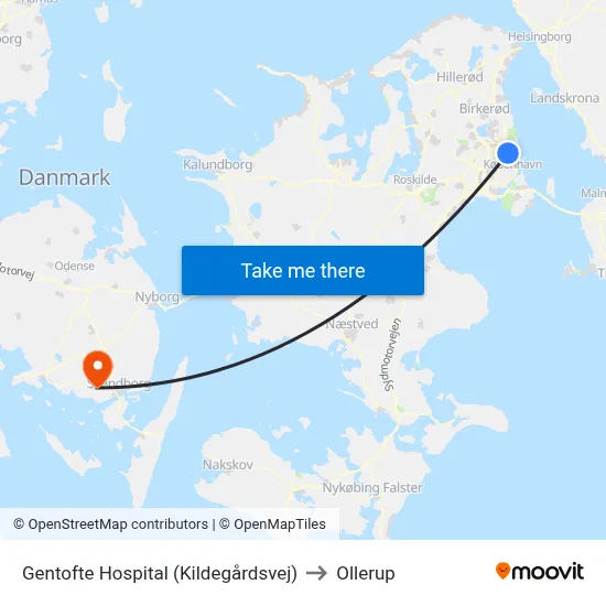 Gentofte Hospital (Kildegårdsvej) to Ollerup map