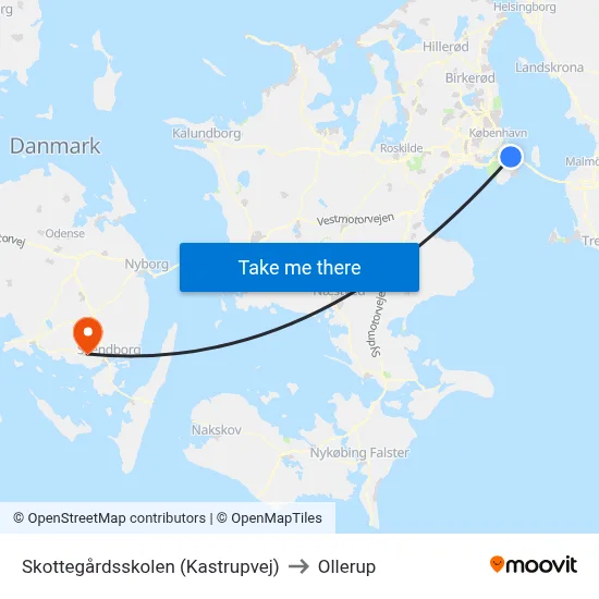 Skottegårdsskolen (Kastrupvej) to Ollerup map
