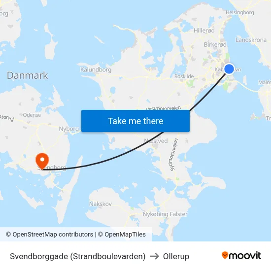 Svendborggade (Strandboulevarden) to Ollerup map