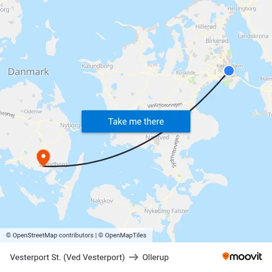 Vesterport St. (Ved Vesterport) to Ollerup map
