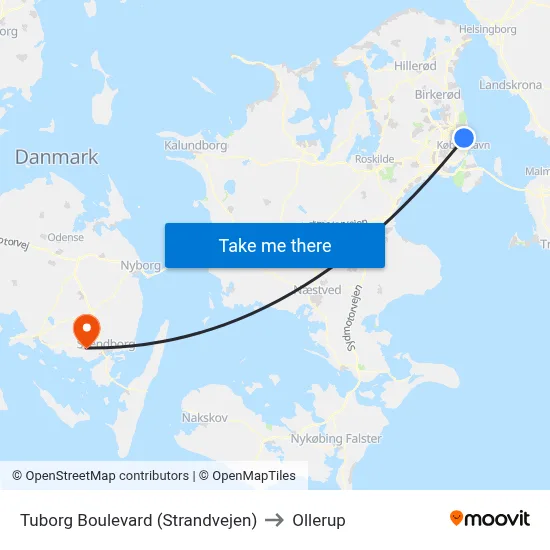 Tuborg Boulevard (Strandvejen) to Ollerup map