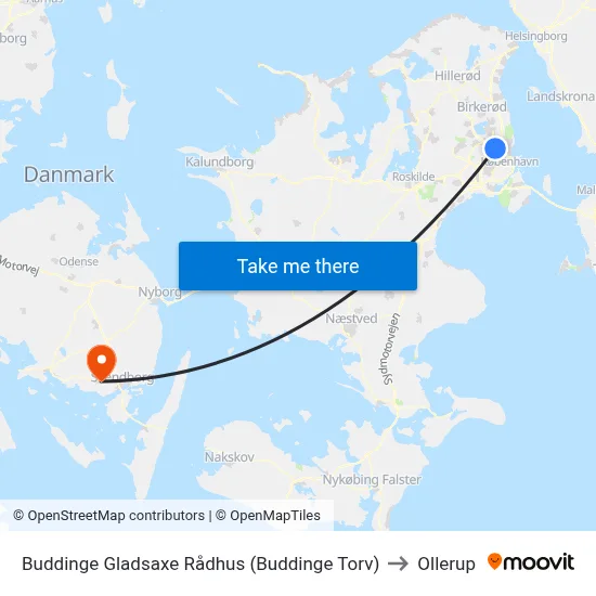 Buddinge Gladsaxe Rådhus (Buddinge Torv) to Ollerup map