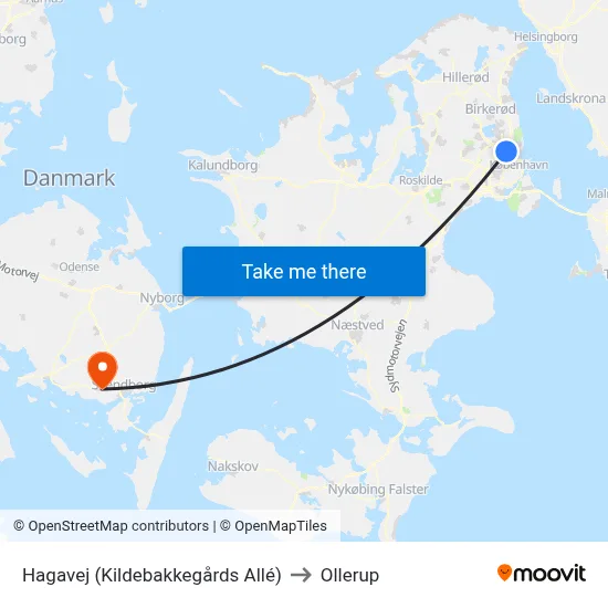 Hagavej (Kildebakkegårds Allé) to Ollerup map