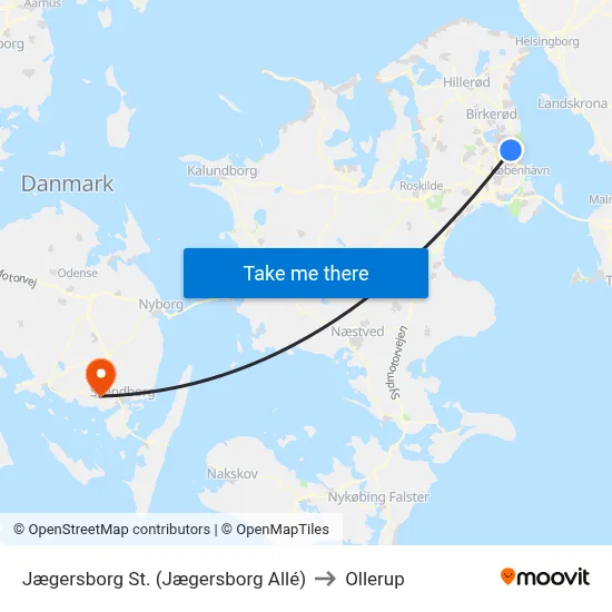 Jægersborg St. (Jægersborg Allé) to Ollerup map