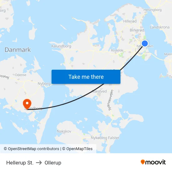 Hellerup St. to Ollerup map