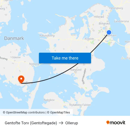 Gentofte Torv (Gentoftegade) to Ollerup map