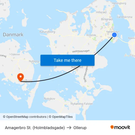 Amagerbro St. (Holmbladsgade) to Ollerup map