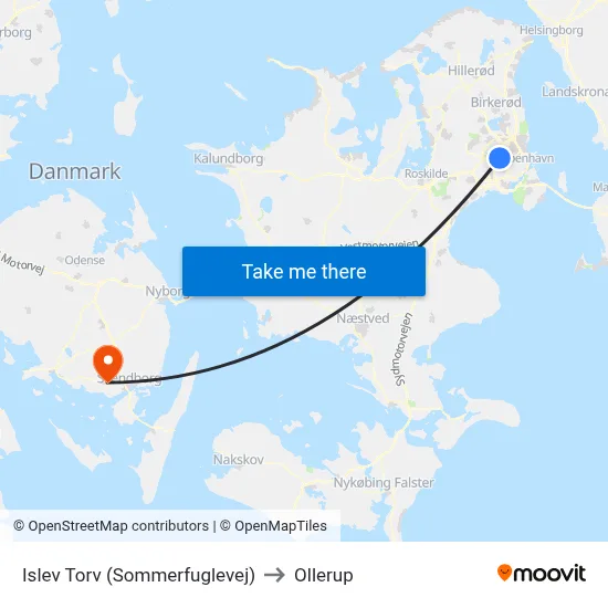 Islev Torv (Sommerfuglevej) to Ollerup map