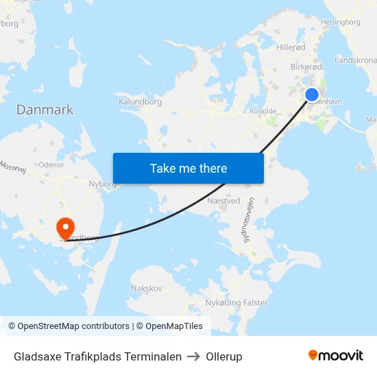 Gladsaxe Trafikplads Terminalen to Ollerup map