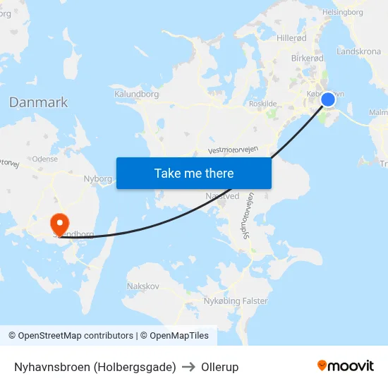 Nyhavnsbroen (Holbergsgade) to Ollerup map