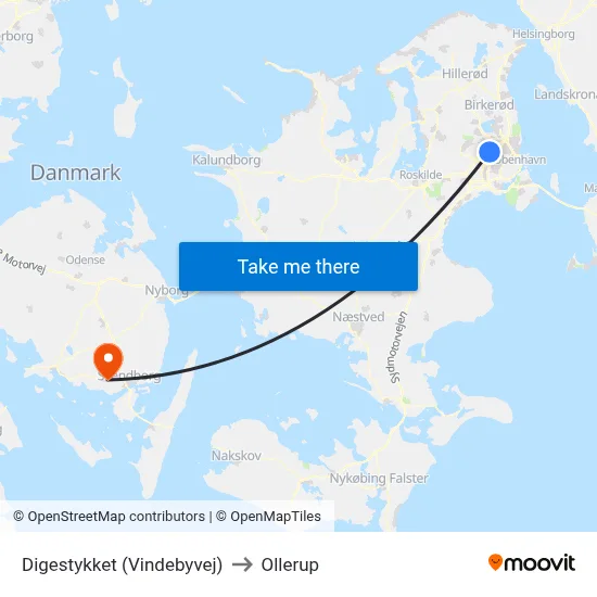 Digestykket (Vindebyvej) to Ollerup map